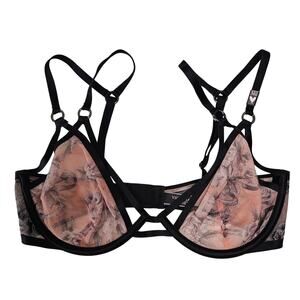 NEW Victoria's Secret Very Sexy Unlined‎ Plunge Floral Mesh Bra 34D Pink Black